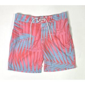 Uzzi Board Shorts Men's XL Pink Blue Palm Active Wear Swim Trunks Summer Sun